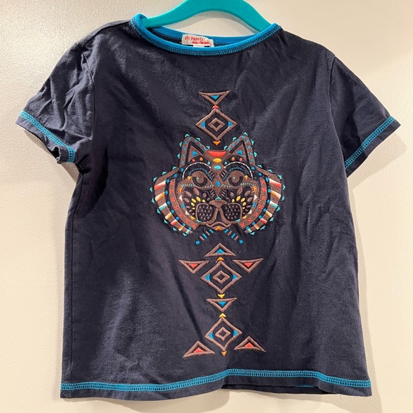 Embroidered navy t-shirt beautiful lion design, size 6, good condition - Picture 1 of 4